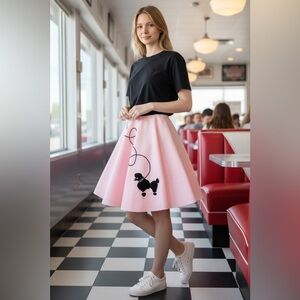 Elegant Pink Skater Skirt with Poodle Design